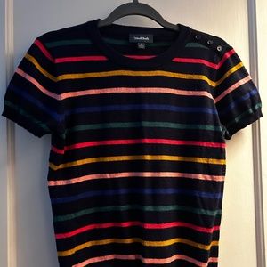 ModCloth Charter School Short Sleeve Sweater in Blue Multi, Size Medium